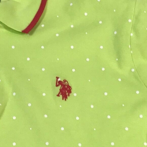 U.S. Polo Assn. Polo Shirt Women’s Large Lime Green Pink Embroidered Polka Dot - Picture 3 of 10